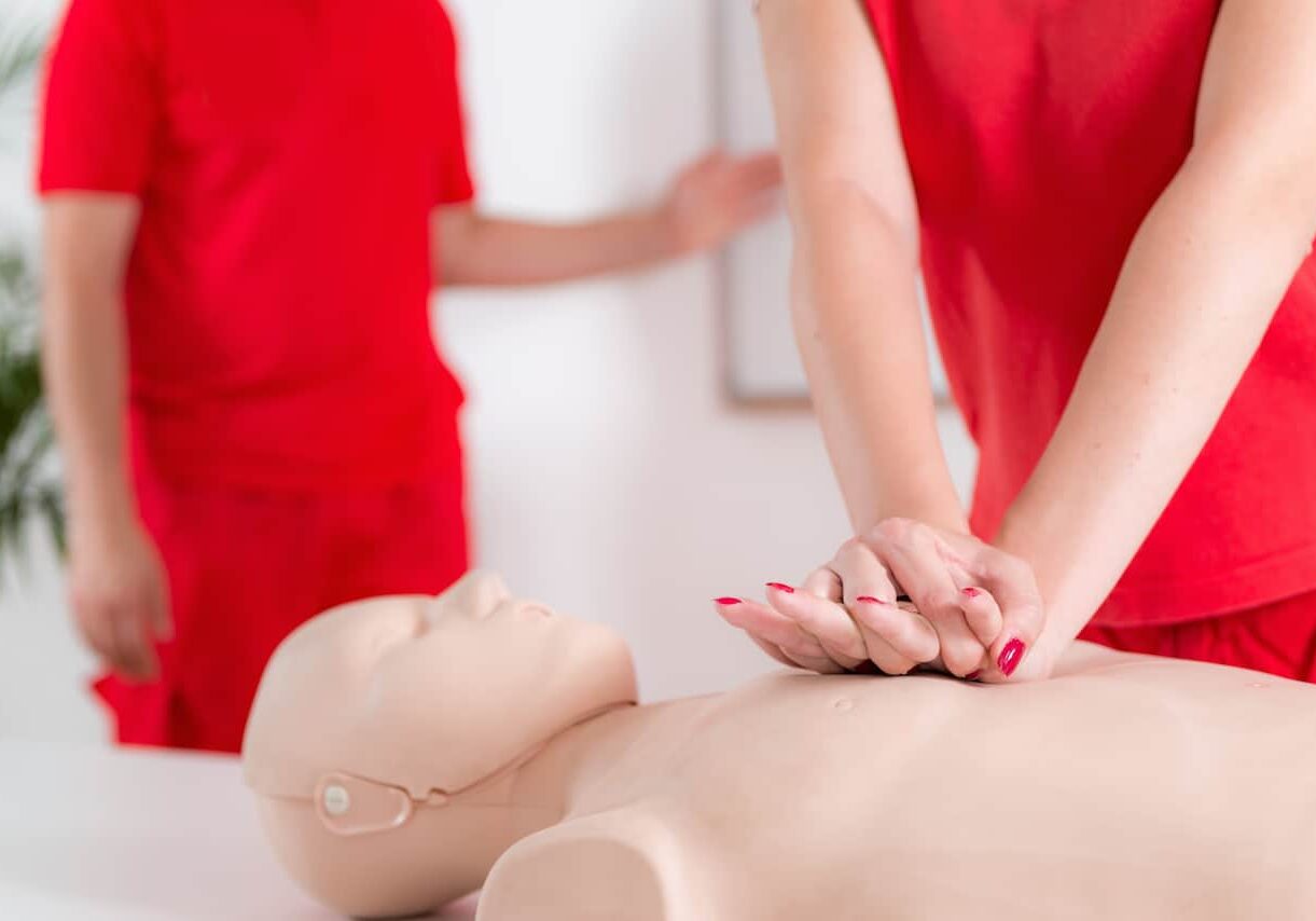 First Aid Training - Cardiopulmonary resuscitation. First aid course.